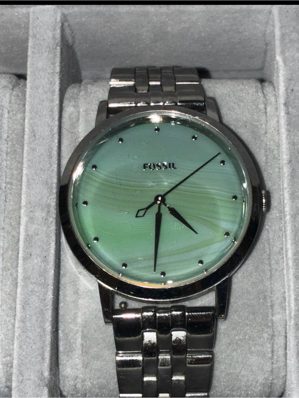 Fossil Silver Bracelet Watch with Mint Green Dial